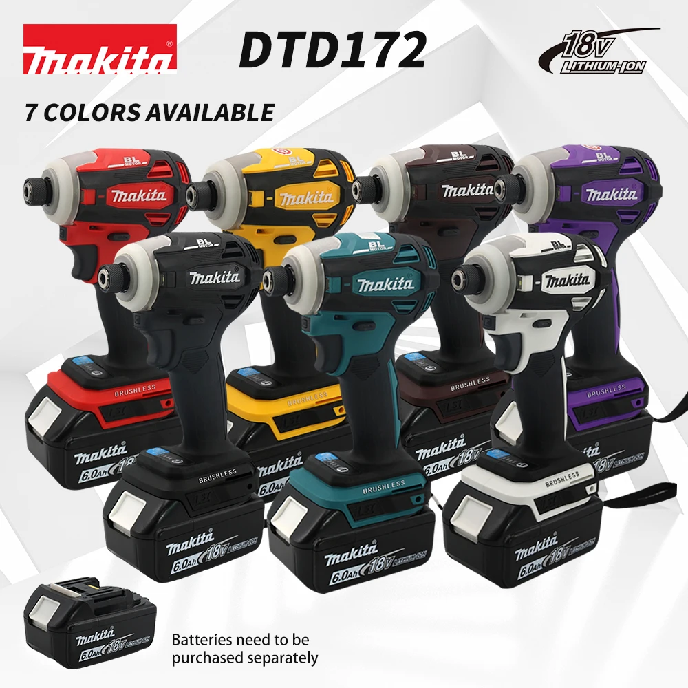 Makita DTD172 임팩트 드라이버 180Nm 무선 브러시리스 가정용 전기 스크루 드라이버 18V 배터리 용 전기 핸드 드릴
