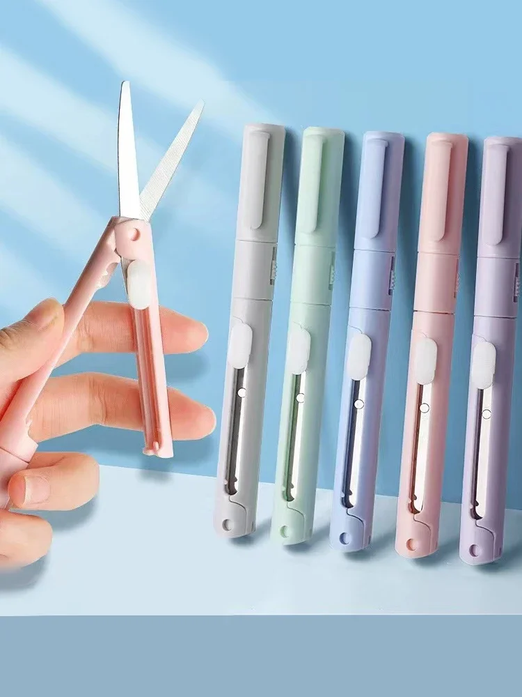 1pc 미니 휴대용 가위 종이 커터 칼 2 1 다기능 포켓 펜 모양 스크랩북 조각 절단 미술 도구