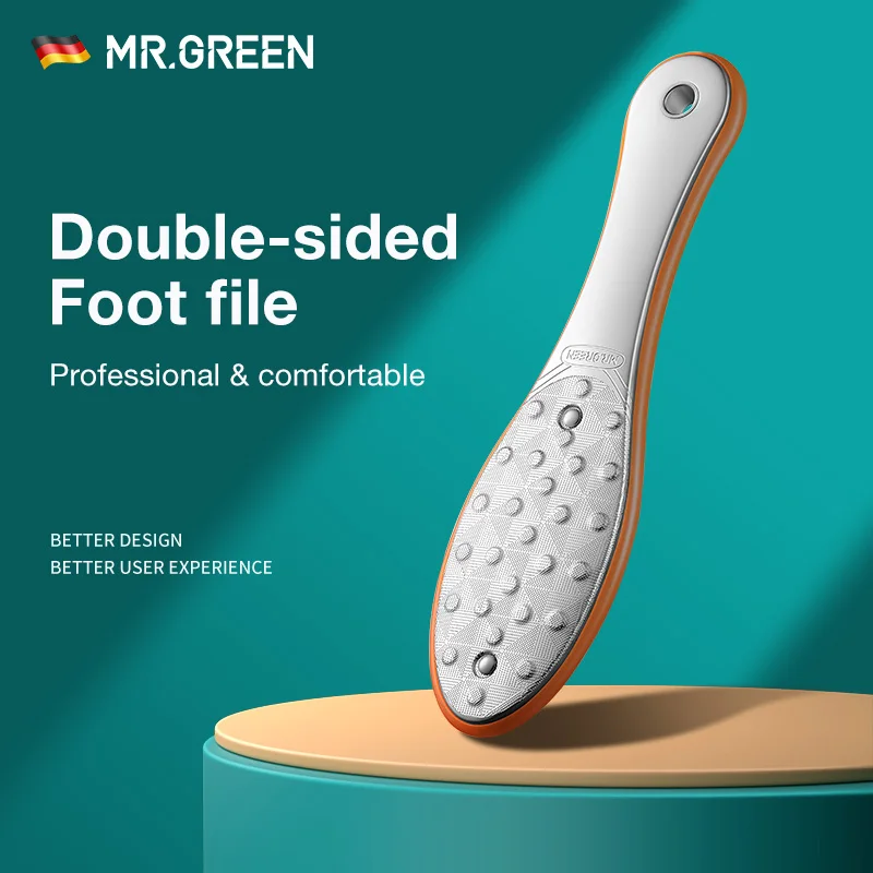 MR.GREEN 양면 풋 파일, 전문가용 페디큐어 풋 케어 도구, 각질 제거제, 스테인리스 스틸