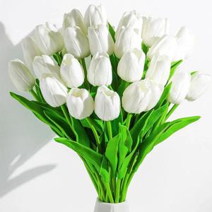 10Pcs 인공 꽃 현실적인 터치 튤립 스크랩북 꽃병 홈 장식 웨딩 가든 아치 갈 랜드 어머니의 날 꽃다발 diy