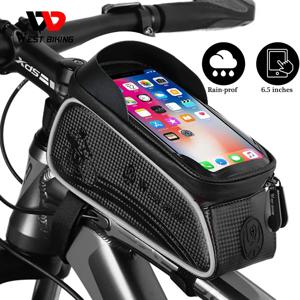 WEST BIKING 자전거 가방, 사이클링 탑 프론트 튜브 프레임 가방, 6.5 인치 방수 휴대폰 케이스 보관, 터치 스크린, MTB 로드 바이크 가방