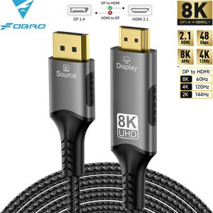 DisplayPort-HDMI 호환 케이블 DP1.4-HDMI 2.1 변환기 8K@60Hz 4K@120Hz HDR 데스크탑 노트북 PC TV 모니터 프로젝터