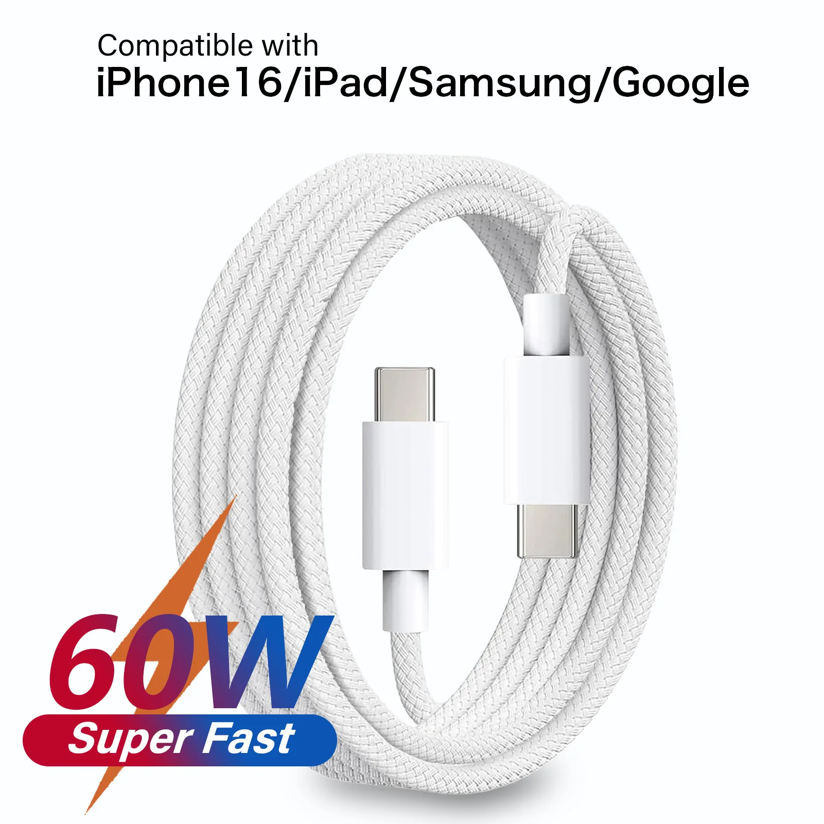 아이폰 16 15 Pro Max 아이패드용 정품 PD60W USB-C to USB C 고속 충전 케이블 (샤오미, 삼성, 구글, 아너 호환) C타입 케이블 1~2m