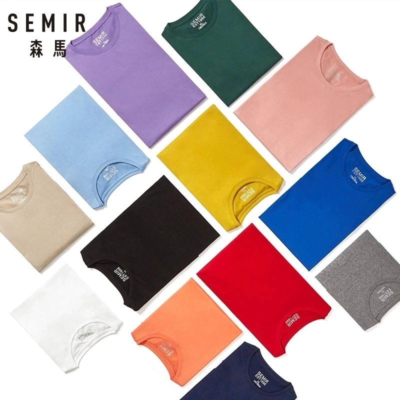 SEMIR T 셔츠 남성 패션 캐주얼 코튼 티셔츠 남성 화이트 티 셔츠 남성용 반팔 streetwear 여름 탑