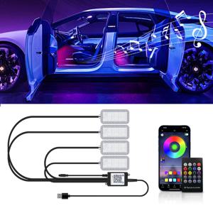 차량 실내 무드등, 앱 제어 자동차 분위기 LED 풋 라이트 USB 라이터