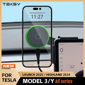 Tesla Model Y Launch 2025 Model 3 HIGHLAND 2024 Cybertruck BYD 자동차 전화 마운트 홀더 15W 자기 Magsafe 무선 충전기