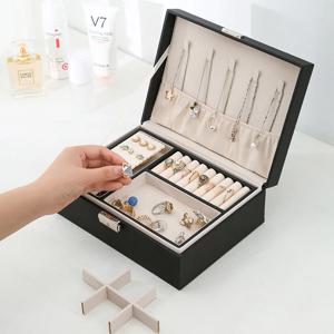 귀걸이, 목걸이 및 기타 액세서리를 위한 자물쇠가 있는 1PC 이중층 보석 보관 상자, 정리 상자.