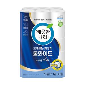 깨끗한나라 오래쓰는 화장지 롱와이드 30m 30롤 1팩