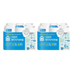 Soom 베이직 키친타올 6롤 2팩 천연펄프 무형광