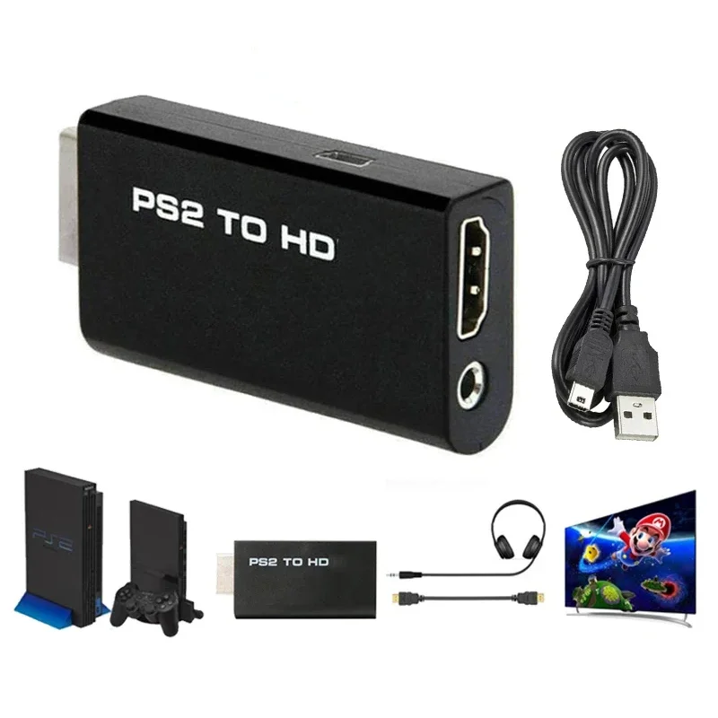 PS2 to HDMI 컨버터 1080P - 플레이스테이션 2용 3.5mm 오디오 잭이 있는 풀 HD 어댑터, 480i/480p/576p 및 모든 디스플레이 모드 지원