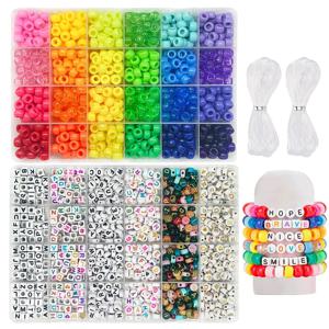 우정 팔찌 만들기 키트에 대 한 조랑말 구슬 24 색상 Kandi 구슬 세트, 720pcs 플라스틱 무지개 대량 및 980pcs 편지 구슬 위트