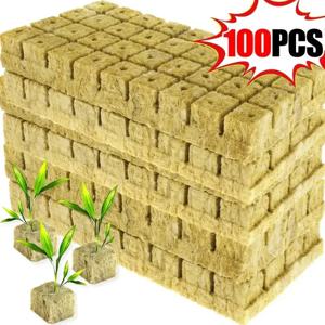 100/50x Stonewool 수경 재배 미디어 큐브 정원 묘목 블록 물 재배 씨앗 파종 발아 배양 기판