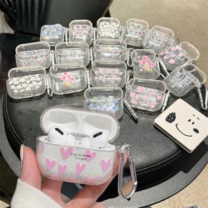 Ins 하트 플라워 블링 글리터 소프트 TPU 이어폰 케이스 Airpods Pro 2세대 에어 포드 1 2 3 4 커버 액세서리 키체인
