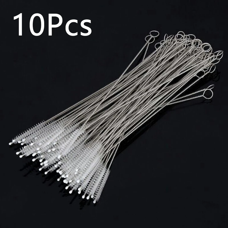 10Pcs 마시는 밀짚 청소 브러시 ​​키트 재사용 가능한 튜브 파이프 클리너 나일론 스테인레스 스틸 긴 핸들 빨대 청소 브러쉬