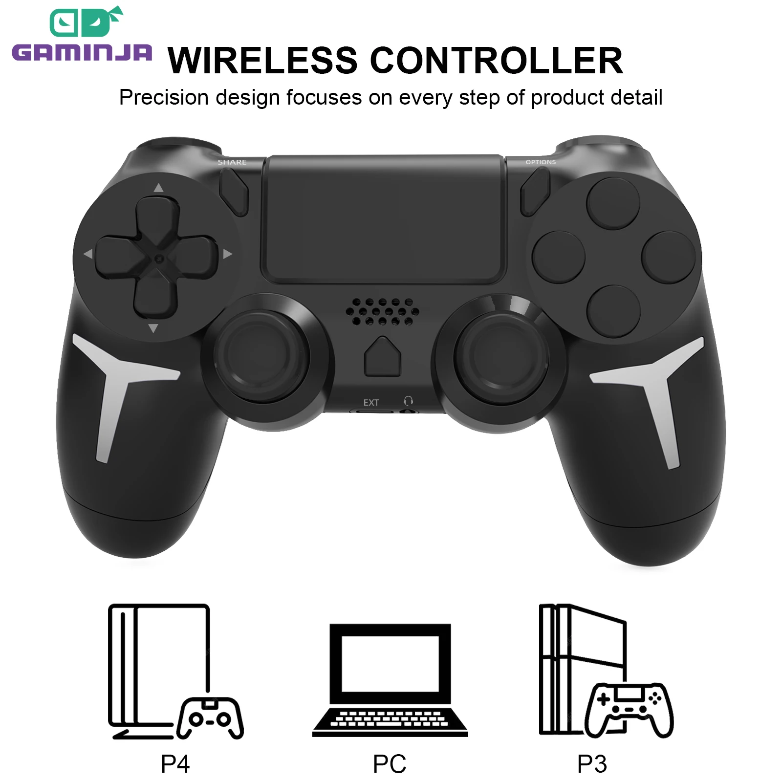 GAMINJA 6 축 자이로 스코프 터치 패드가있는 이중 진동 PS4 PS3 콘솔 컴퓨터 PC 용 무선 게임 패드 블루투스 컨트롤러