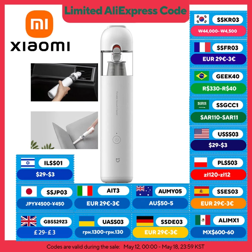 XIAOMI MIJIA 가정용 휴대용 진공 청소기 자동차 청소 기계 용 무선 진공 청소기 13000PA 사이클론 흡입