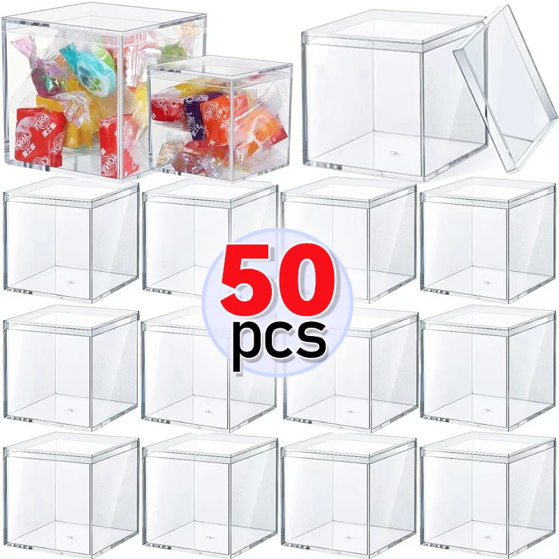 1-50pcs 커버와 투명 아크릴 상자 플라스틱 주최자 선물 포장 상자 홈 디스플레이에 대 한 음식 사탕 저장 용기