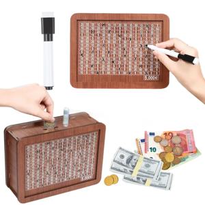 1000/2000/3000/5000/10000 달러 돈 상자 목재 돼지 저금통, 재사용 가능한 돈 상자, 절약 목표 및 숫자 상자 포함