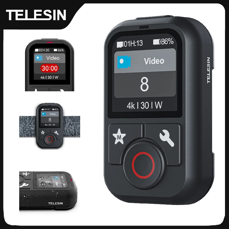 TELESIN 방수 블루투스 원격 제어 GoPro Hero 13 12 11 10 9 8 Max 액션 카메라 액세서리 용 손목 스트랩 포함