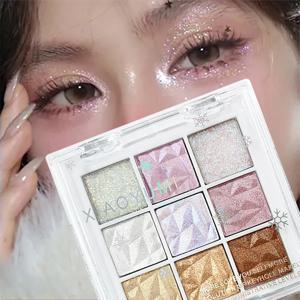 9 컬러 스노우 플레이크 다이아몬드 아이 섀도우 팔레트 로즈 핑크 글리터 플래시 편광 형광펜 브라이트닝 샤이니 아이 메이크업 도구