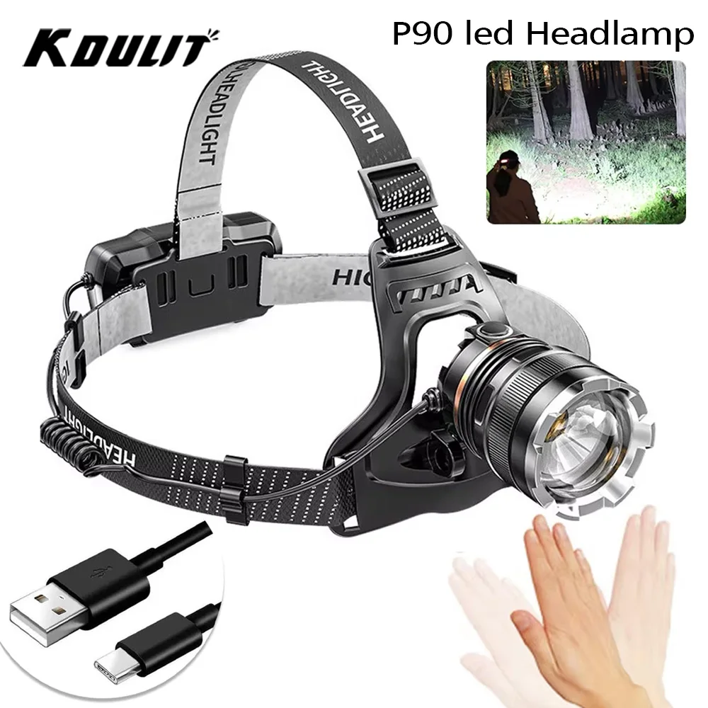 LED 초강력 헤드라이트 감지 줌 충전 헤드 손전등 고출력 헤드라이트 1000M 헤드라이트 사용 2*18650 낚시