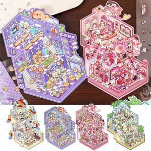 플러스 사이즈 스카이 스크래퍼 3D 캐빈 장면 DIY 스티커 풍경 스티커 스태킹 붙여 넣기 축제 어린이를위한 생일 선물