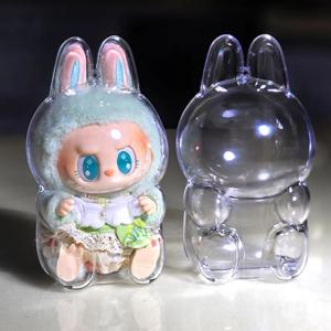 휴대용 정리함 투명 보호 커버 봉제 인형 디스플레이 보관 케이스, 라부부 몬스터 장난감, 귀여운 엘프 인형