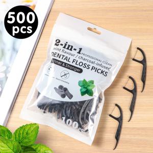 500/300/100/30개 큰 입 민트 대나무 숯 치실 - 신선한 호흡 청소 - 일과 외출을 위한 일반적인 준비