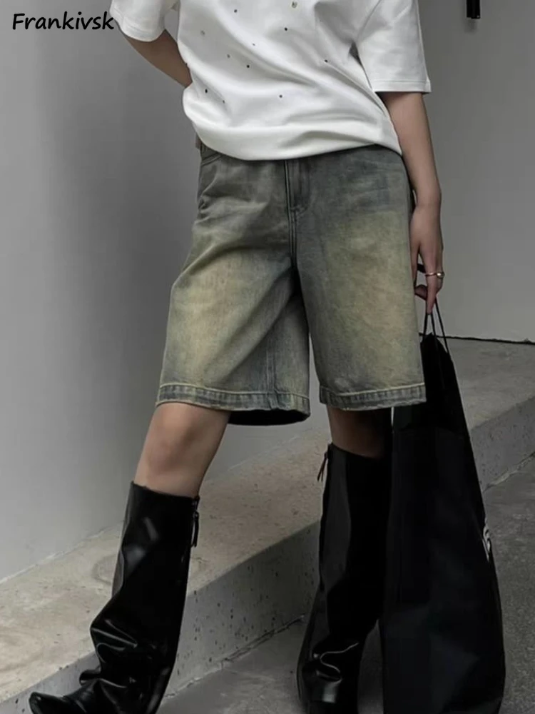 S-4XL 데님 반바지 여성 세련된 레저 streetwear 높은 허리 한국 스타일 여름 무릎 간단한 편안한 학생 의류 새로운