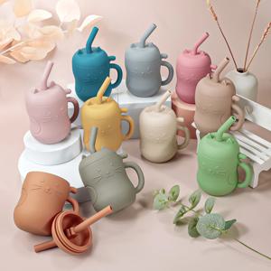 150ML 아기 학습 먹이 컵 아이 먹이 Drinkware 밀짚 병 Anti-Hot Leakproof 실리콘 식기 유아 물병