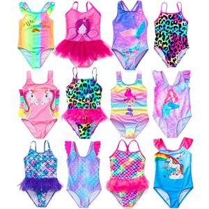4-8년 동안 인어 물고기 비늘 유니콘 원피스 여아 수영복