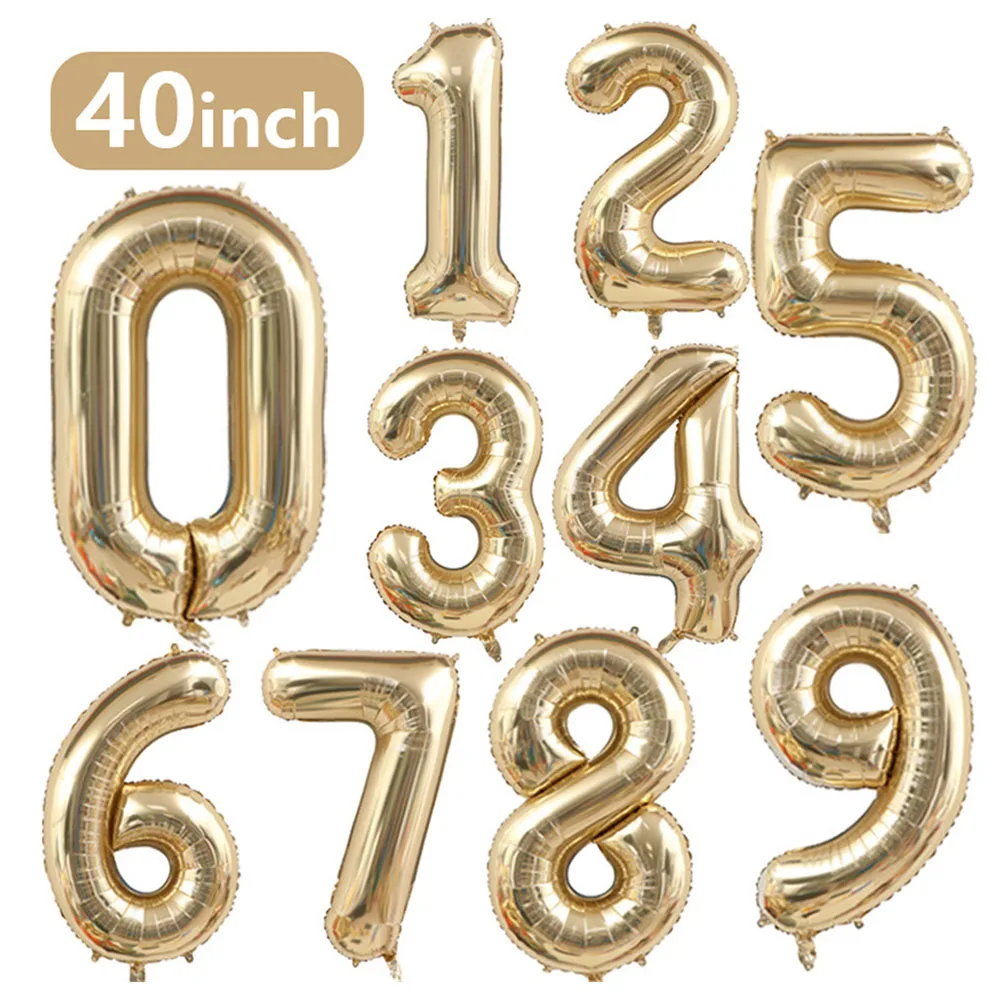 1PCS 40 인치 대형 화이트 골드 라이트 골드 디지털 호일 풍선 소녀의 생일 헬륨 큰 number0-9 풍선 장식