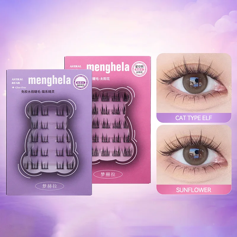 Menghela 글루 프리 인조 속눈썹: 태양 꽃 스타일 - 초보자를 위한 적용하기 쉬운 분할 클러스터, W를 위한 요정 같은 속눈썹