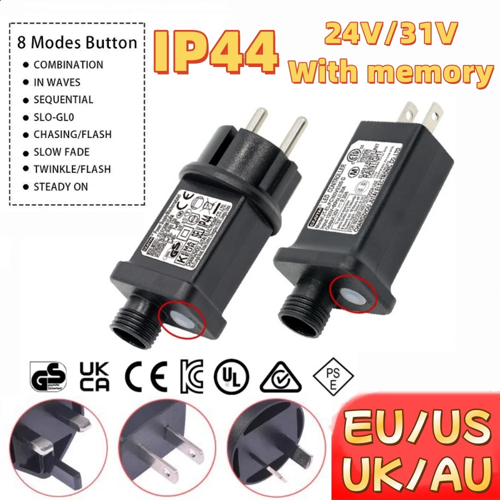 AC 220V 110V ~ 31VDC 12W 6W 24V 변압기 플러그 전원 공급 장치 IP44 8 모드 LED 램프 드라이버 스위치 어댑터 EU 미국 영국 AU