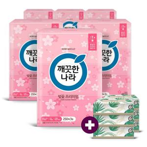 깨) 벚꽃 프리미엄 미용티슈 250매3입6팩+티슈70매6개