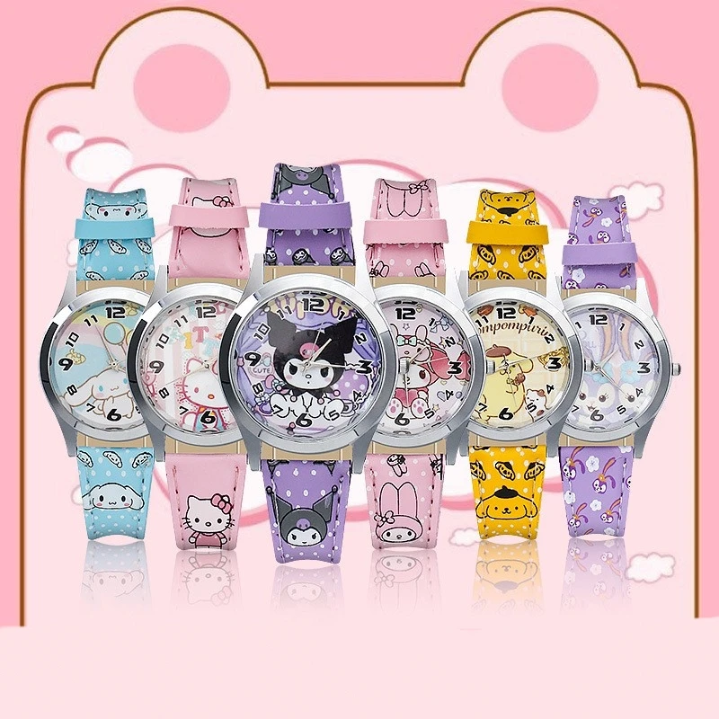 새로운 애니메이션 Sanrio 전자 시계 Kawaii Kulomi 헬로 키티 Mymelody Kuromi Cinnamoroll 어린이 시계 선물 상자 선물