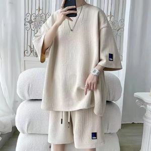 2025 3D 남성용 뉴 와플 TZ30 여름 정장 캐주얼 티셔츠 + 반바지 정장 남성용 운동복 솔리드 컬러 트랙 슈트 루즈 슈트