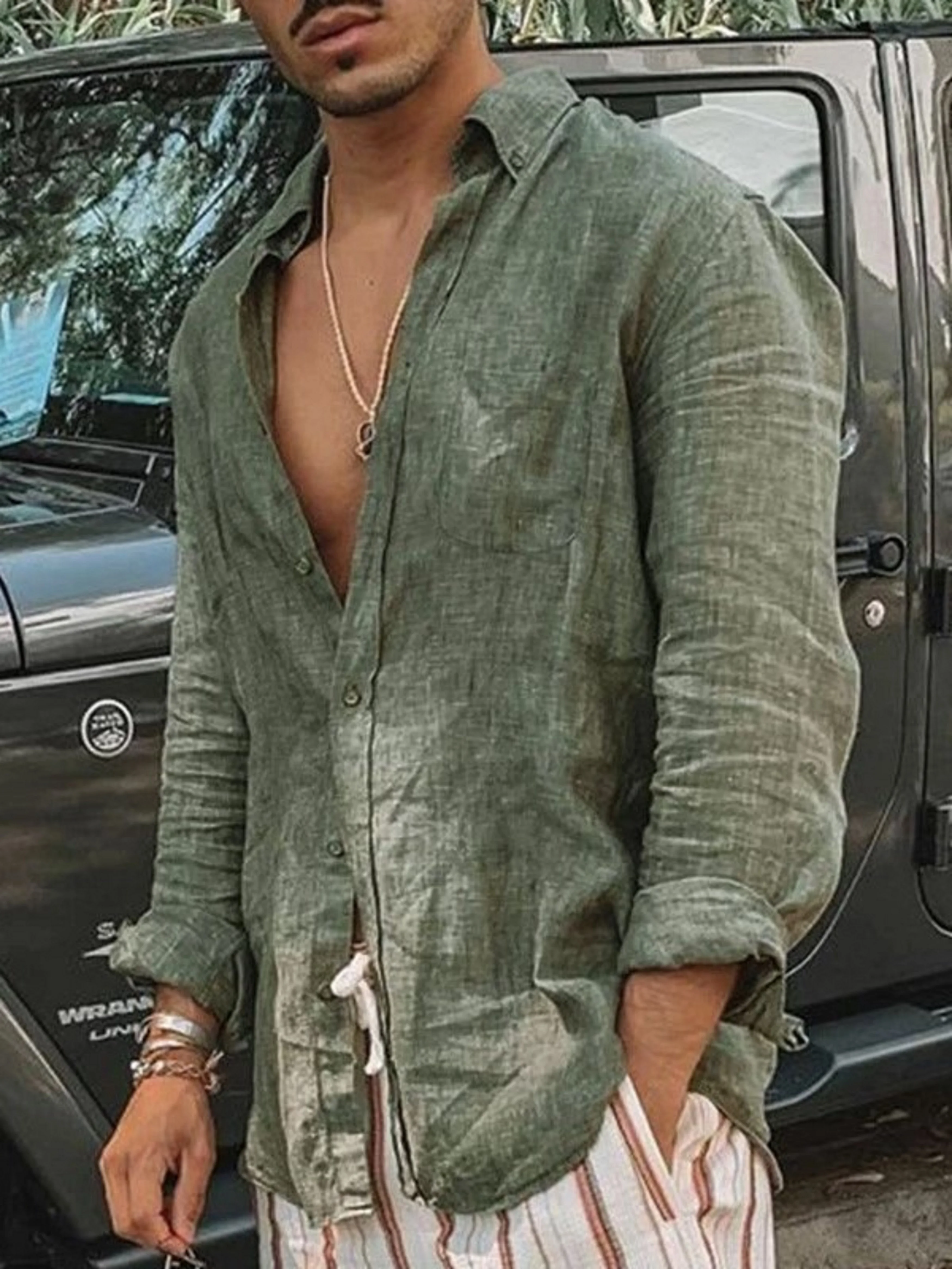 남성용 캐주얼 패션 단색 얇은 긴팔 셔츠, 라펠 카디건, 야외 활동에 적합