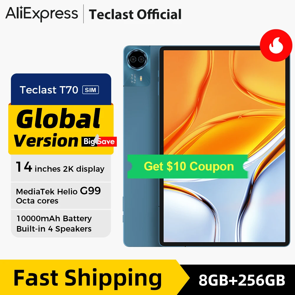 Teclast T70 태블릿, 14 인치 FHD 디스플레이, 안드로이드 14 MTK 헬리오 G99, 8GB, 256GB, 10000mAh 배터리, 18W, 4G LTE 글로벌 버전