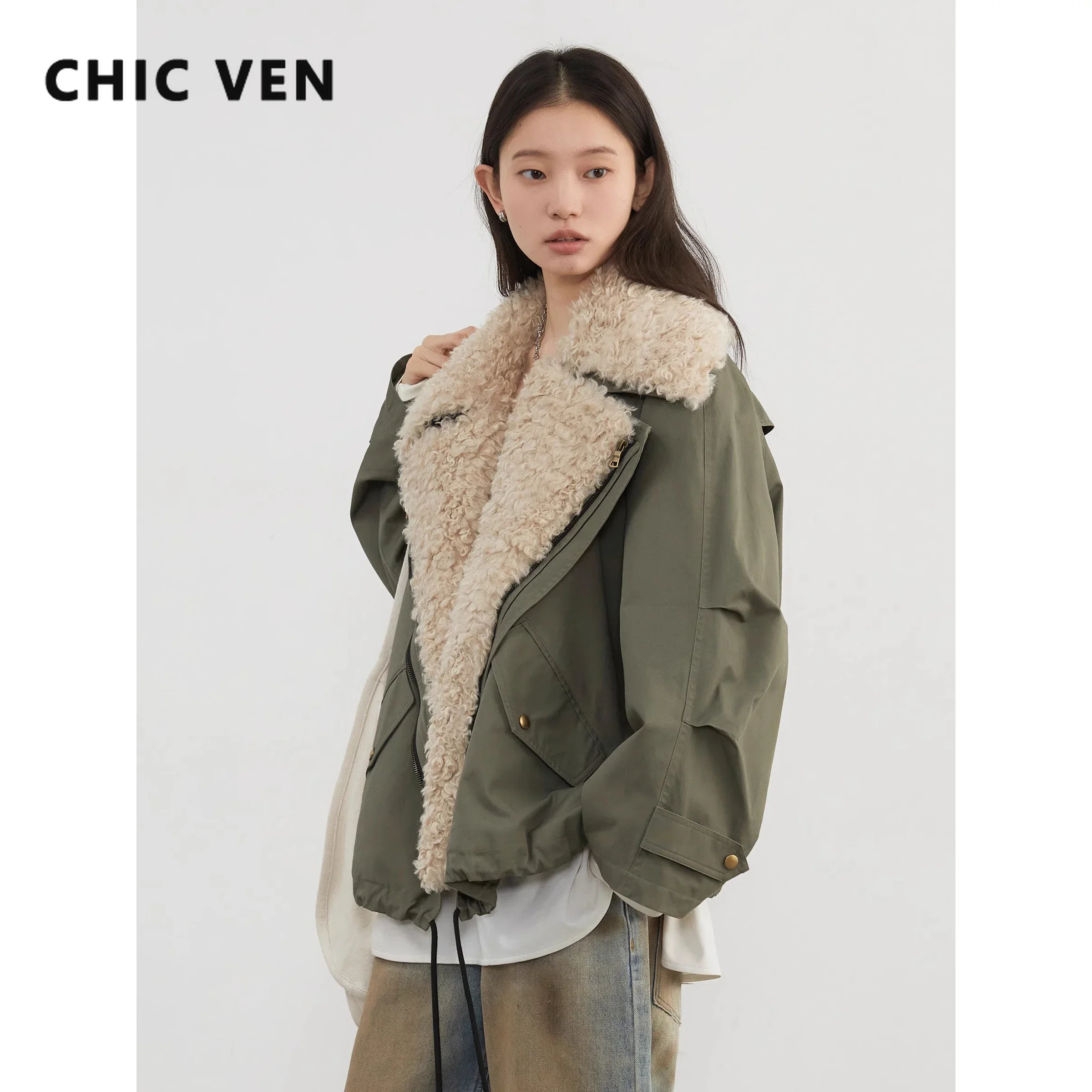 CHIC VEN 여성용 루즈 캐주얼 코트, 오토바이 코튼 재킷, 두껍고 따뜻한 여성 오버코트, 스트리트웨어, 신상 레트로, 가을, 겨울, 2024