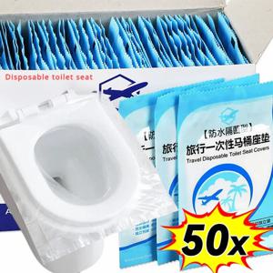 일회용 플라스틱 변기 시트 커버, 방수 및 미끄럼 방지, 여행용, 변기 시트 보호대, 개별 포장, 50 개