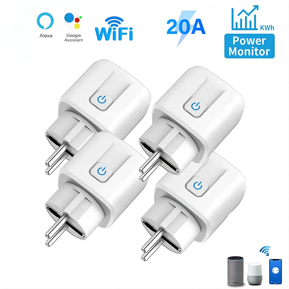 TUYA 스마트 플러그 WiFi 또는 Zigbee3.0 소켓 EU 16/20A 전력 모니터링 타이밍 기능 음성 제어 알렉사 구글 홈 연동