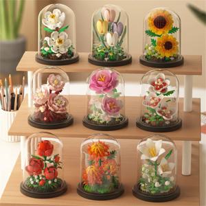 MOC 영원한 꽃다발 마이크로 빌딩 블록 꽃 모델 DIY 홈 데스크 식물 장식 어린이를위한 벽돌 장난감을 조립 선물