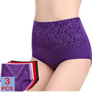 여성용 면 팬티, 플러스 사이즈 속옷, 하이웨이스트 복부 브리프, 여아용 산후 회복 팬티, 3 개