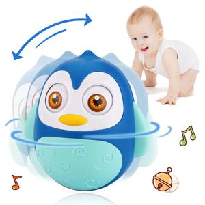 아기 펭귄 롤리 폴리 장난감 0-18M 유아 배 시간 텀블러 워블러 장난감 벨 깜박임 눈 신생아 딸랑이 실리콘 Teether