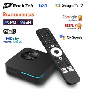 RockTek GX1 UHD 구글 TV 12 박스, 넷플릭스 구글 인증, 돌비 애트모스 2T2R 와이파이 6 BT5.2, 4GB, 32G, Realtek1325, 지지대
