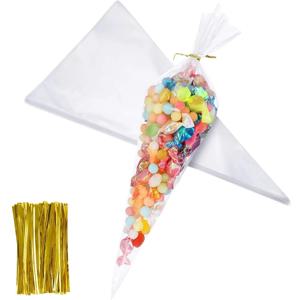 50Pcs 지우기 콘 사탕 가방 음식 스낵 포장 비닐 봉투 넥타이 웨딩 생일 파티 호의 장식 DIY 선물 가방