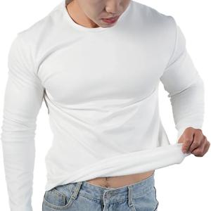 남성용 울트라 열 속옷 극한의 추운 날씨 긴팔 기본 레이어 탑 플리스 안감 새 겨울 O 넥 바닥 셔츠