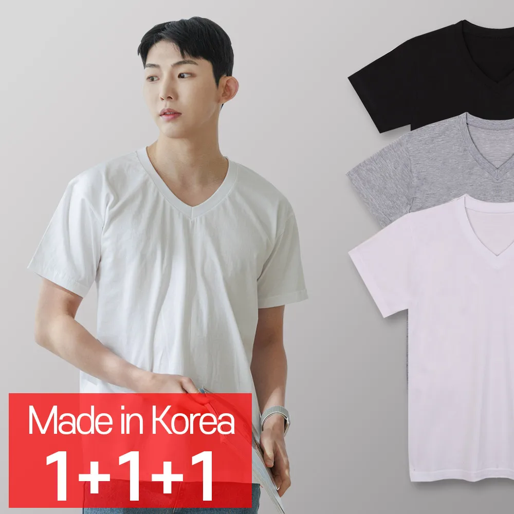 [콜라에스](3매세트) 브이넥 반팔 면티 한국 국내산 베이직 남녀공용 티셔츠/반팔티