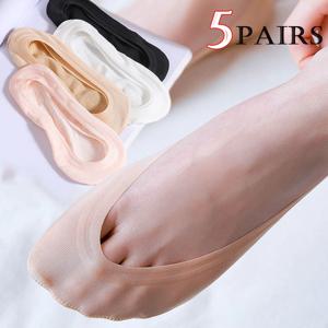 5 쌍 미끄럼 방지 보이지 않는 양말 슬리퍼 원활한 얼음 실크 보트 양말 여름 얇은 솔리드 캐주얼 통기성 로우 컷 양말 여성